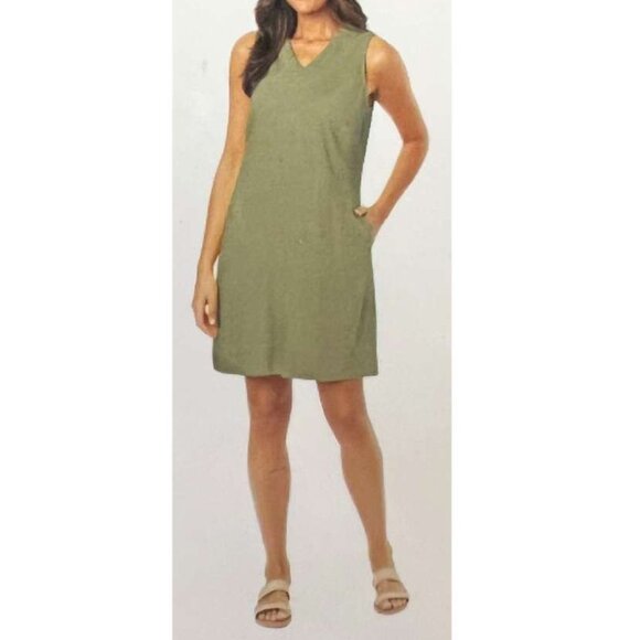Briggs New York | Women's Sleeveless V-Neck Linen Blend Dress | Green | Large - Picture 3 of 3